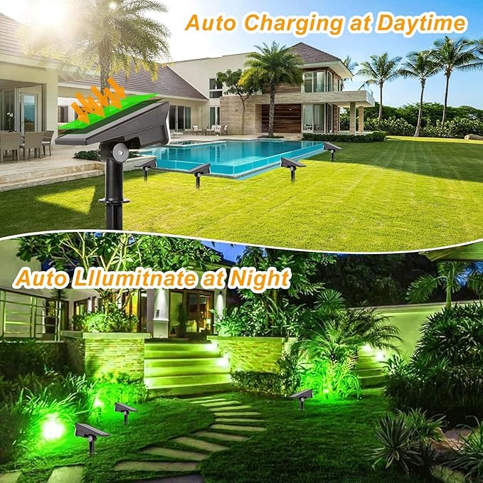 T-SUNUS Green Solar Lights Outdoor Waterproof IP65 Landscape Spotlights 2 Modes Dusk to Dawn for Christmas Halloween Tree Statue Graveyard Garden Flag 4 Pack