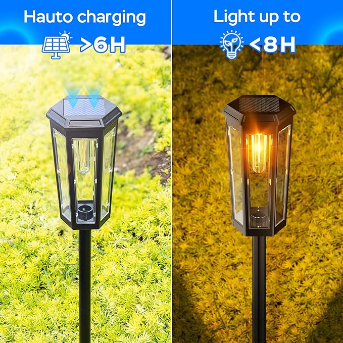 Solar Pathway Lights Outdoor 4 Pack IP65 Waterproof Solar Lights for Garden Yard Solar Powered Landscape Lighting for Patio Walkway Driveway Pathway (Warm Light)