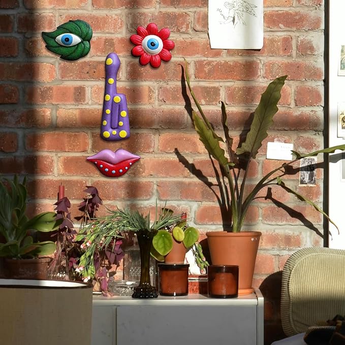 Tree Faces Decor Outdoor,Funny Tree Faces Sculpture,Colorful Fence Decorations Outdoor,Suitable for Yard and Garden Art Decor(Colorful Leaves&Colorful Butterfly)