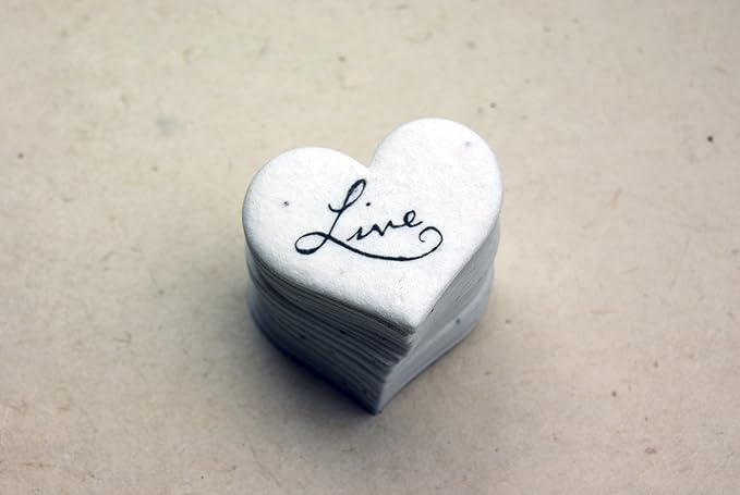 Of The Earth Handmade Paper - Wildflower Seed Paper Small Heart Tags - Calligraphy Variations - 1.75" X 1.5" - Set of 50 (Live)