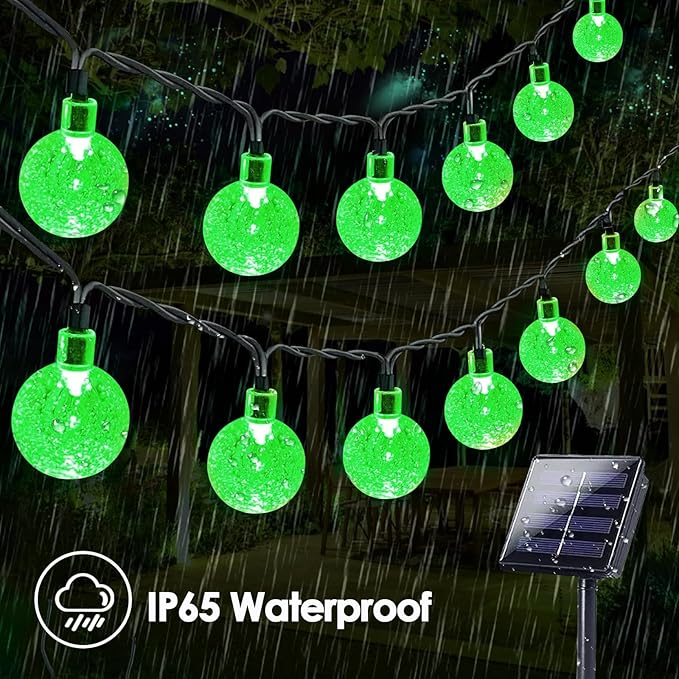 2-Pack 100 LED 64FT Solar String Lights Outdoor, Waterproof Solar Lights Outdoor with 8 Lighting Modes, Crystal Globe Light for St Patrick Tree Garden Patio Party Porch Wedding Decorations(Green)