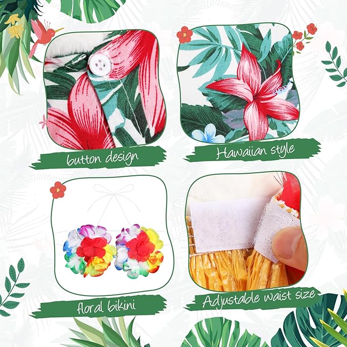 2 Set Hawaiian Luau Porch Goose Outfit for Lawn 23'' Plastic Goose Clothes Costume Summer Outdoor Decor(Hula Skirt)