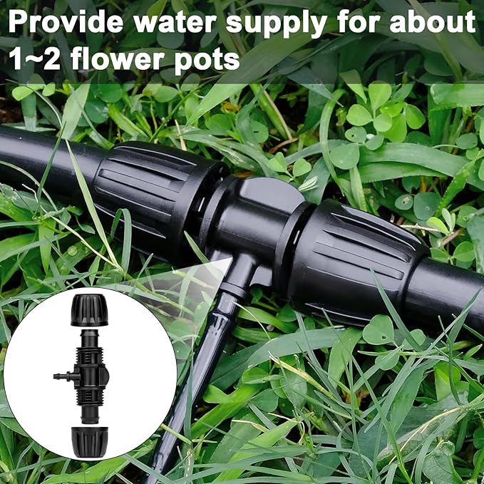 1/2 to 1/4 Drip Irrigation Fittings,25Pack Barbed Tee 1/2 inch Drip Irrigation Tubing (1/2" ID x0.6-0.63" OD) 16mm to 1/4 inch Irrigation Tube Fitting Anti-Drop Barbed Connectors