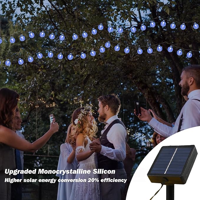 Solar Lights Outdoor Waterproof, 2 Pack Total 120LED 72FT Solar String Lights for Outside w/ 8 Modes, Outdoor String Lights Crystal Globe Patio Lights for Garden Yard Party Decor (Bule)