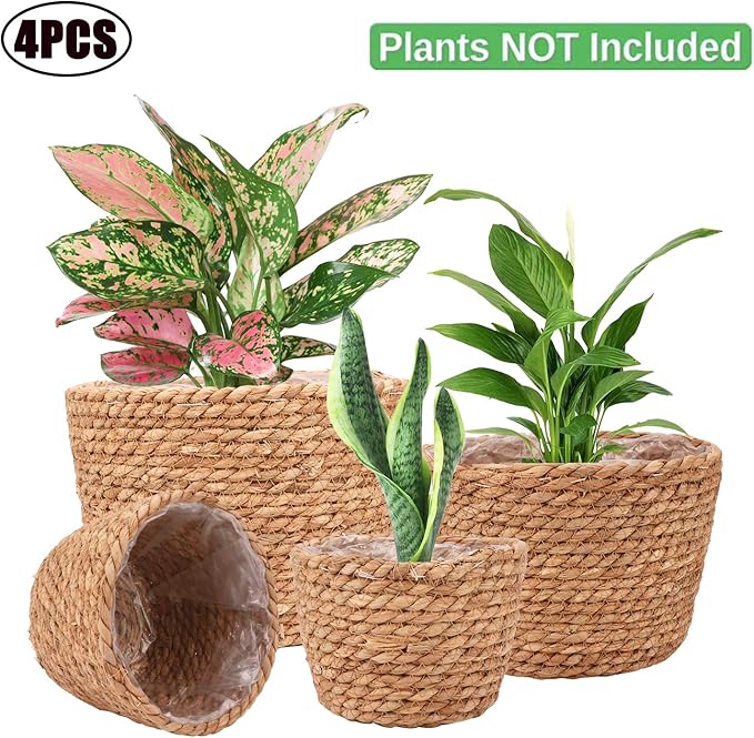 Seagrass Planter Basket Stylish Planter Baskets for Indoor and Outdoor Plants Perfect for Flower Pots Cover and Room Decoration, Set of 4