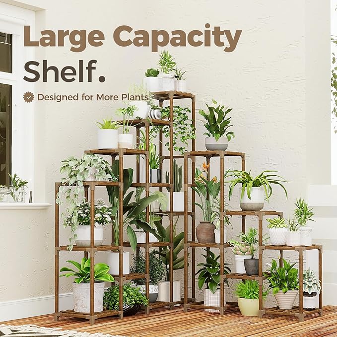 Bamworld Corner Plant Stand Indoor Large Plant Shelf Tall Outdoor Plant Holder Wood for Multiple Plants Hanging Plant Rack for Living Room Garden Balcony