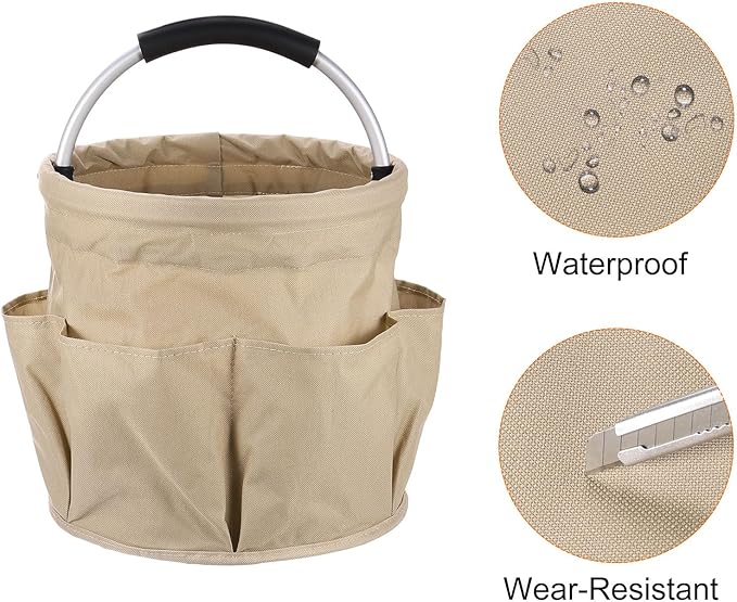 HARFINGTON Garden Tool Bag 17L Large Oxford Waterproof with Pockets Garden Tote Bag Gardening Plant Tool Organizer Storage Carrier Store for Outdoor Women Men, Khaki