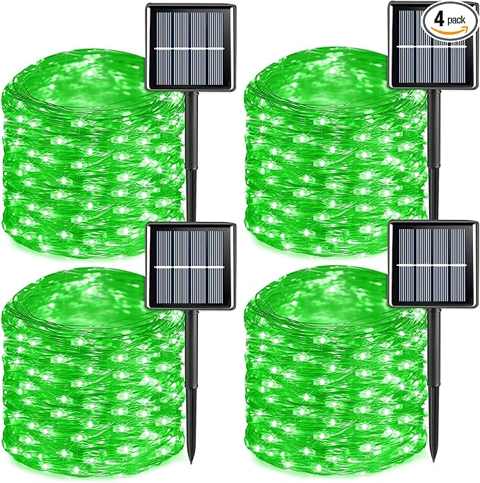 YEGUO 4 Pack Solar Fairy Lights Outdoor Waterproof, Green String Light Each 33ft 100 LED 8 Modes