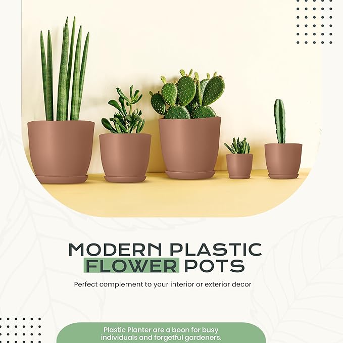 Utopia Home - Plant Pots Indoor with Drainage - 7/6.6/6/5.3/4.8 Inches Home Decor Flower Pots for Indoor Planter - Plastic Planters for Indoor Plants, Cactus, Succulents Pot (Terracotta, Pack of 10)