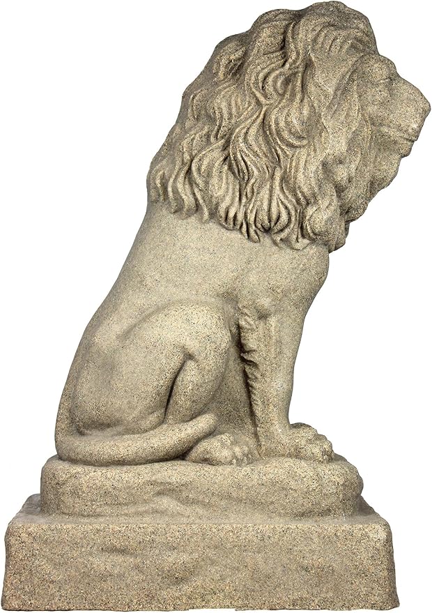 EMSCO Group Guardian Lion Statue – Natural Sandstone Appearance – Made of Resin – Lightweight – 28” Height