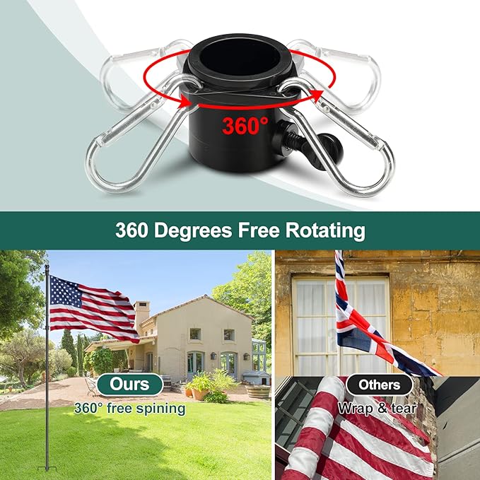 Yard Flag Pole for Outside House in Ground - 8.5 ft Tangle Free Stainless Steel Flagpole with 2 Anti-Tip Prong Base,Portable Flag Pole kit with 3x5 American Flag for Outdoor RV Camper,Black