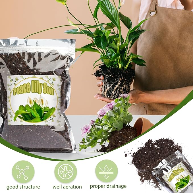 Organic Peace Lily Soil Mix 4qt, Indoor Plants Potting Mix for Planting, Growing, or Repotting Peace Lily Plants, Grow Healthy houseplants Indoors