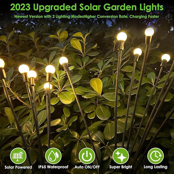 2025 Solar Lights Outdoor Waterproof , 10 Pack Solar Garden Lights, Solar Firefly Lights Outdoor Waterproof, Solar Twinkle Swaying Fairy Light for Yard Patio Pathway Garden Decoration (Warm White)