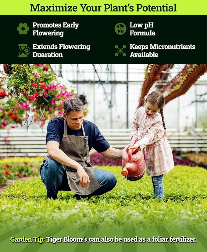 FoxFarm Tiger Bloom Liquid Fertilizer Concentrate - Fast Acting Formula for Vicious Growth with Phosphorus - Encourages Fruit, Flower & Bud Development, NPK 2-8-4 (Gallon)