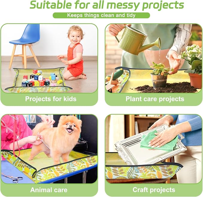 Repotting Mat for Indoor Plants, Foldable Waterproof Plant Potting Soil Mat Tray with 13 Pcs Garden Transplanting Succulent Tools and 30 Pcs Mesh Pads for Outdoor Care (Green)