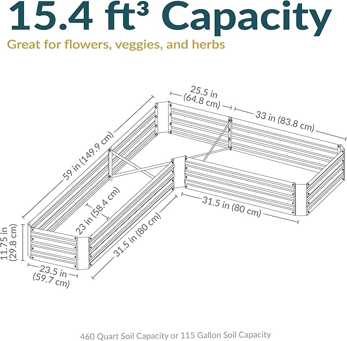 Sunnydaze 11.75" H Raised Metal Garden Bed - Galvanized Raised Garden Bed Outdoor for Vegetables and Flowers - Dark Gray - L-Shaped