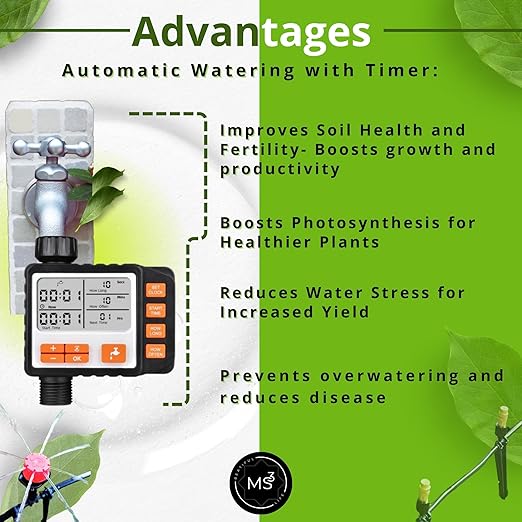 Drip Irrigation System Kit with Timer, Metal Mist, Plastic Mist Nozzle, Red Dripper, 1/4 (65.6 feet) and 5/16 Tube (32.8 feet),Automatic Watering System, Garden Watering System with Timer, Greenhouse