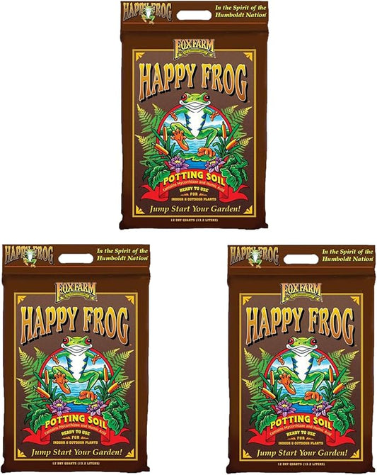 FoxFarm Happy Frog Potting Soil, 12qt (Pack of 3) - for Indoor/Outdoor Container Plants, Improves Root Efficiency, pH Adjusted for Optimal Nutrient Uptake - Contains Microbes and Humic Acids