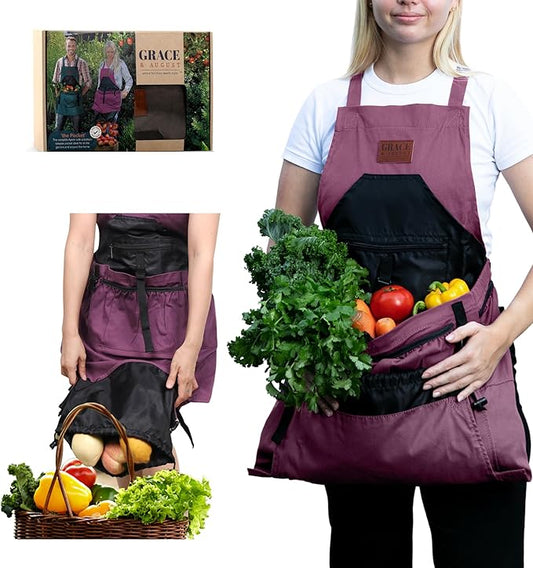 Gardening Apron with Pockets for Women & Men - Garden Apron 7 Pockets & Internal Drawstring Bag - Great Gift