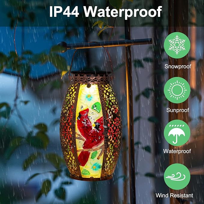 Outdoor Solar Lantern-Waterproof Two Cardinal Hanging Metal Decorative Lights for Patio Table Garden Pathway Yard with Super Bright Warm White LED, Large Solar Panels, Auto On/Off Sensor