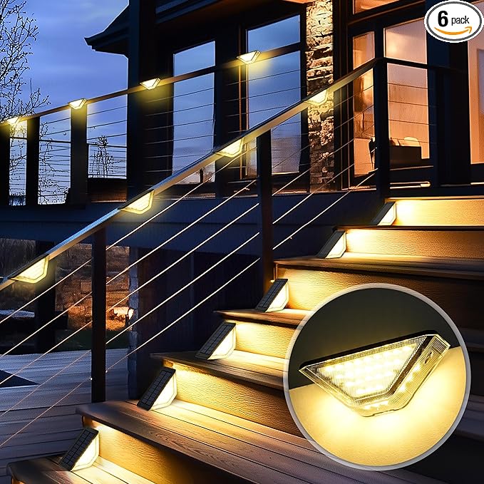 SOLPEX Solar Step Lights Outdoor,Solar Deck Lights for Outside,Two-Sided Stair Lights with 33 LEDs,Waterproof IP65 for Garden,Fence,Deck,Steps,Stair,Porch（16 Pack,Warm White）