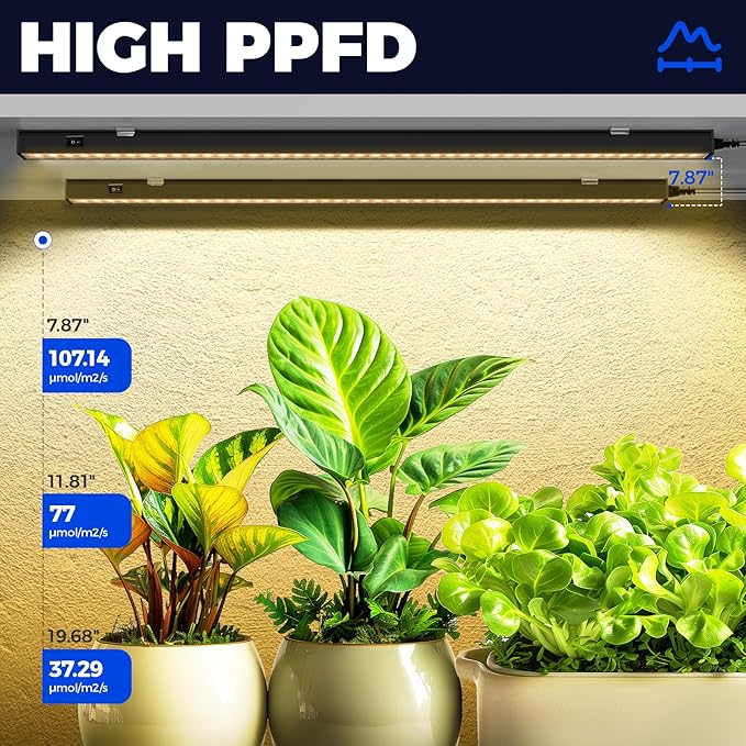 Barrina T5 Plant Grow Lights for Indoor Growing, 2FT 80W (8 x 10W) Full Spectrum LED Grow Light, Black Cover Growing Light Strips with Switch, Magnetic Installation, Plug and Play, Yellow, 8 Packs