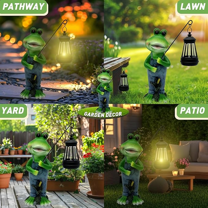 Solar Lantern Garden Statues Decor, Outdoor Frog Figurine Lights for Yard Patio Decoration - Unique Christmas Housewarming Gift for Grandma Wowen Mom