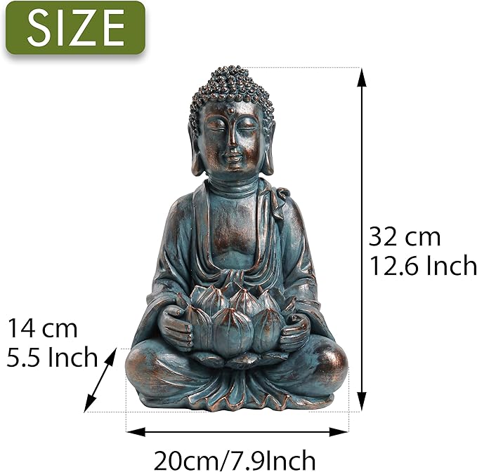 TERESA'S COLLECTIONS Meditating Buddha Statue for Garden Decor with Outdoor Solar Lights, Large Resin Christmas Decor Outdoor Statue Garden Sculpture Figurines for Home Lawn Yard Decorations, 10.4''