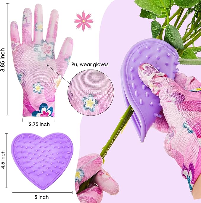 WILLBOND 10 Pcs Rose Thorn Stripper Tool Valentines Gifts Florist Supplies Rose Thorn Remover Kit Garden Remover for Flower Stripper Kit Florist Tool, Floral Gloves Tape(Purple,Heart)