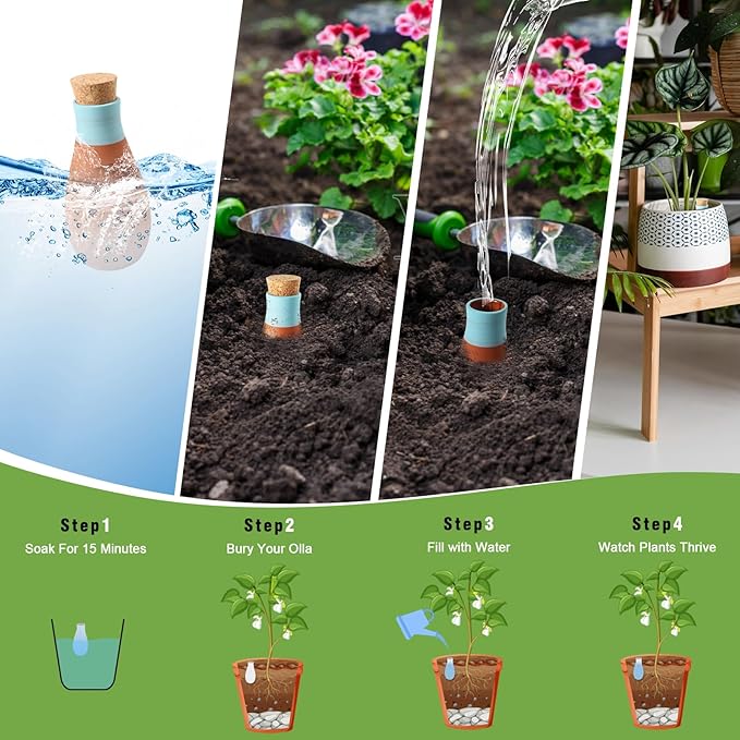 4Pcs Ollas Terracotta Plant Watering Globes Plant Watering Globes Self Watering Planter Insert Clay Terracotta Watering Spikes Pots for Indoor & Outdoor Plants