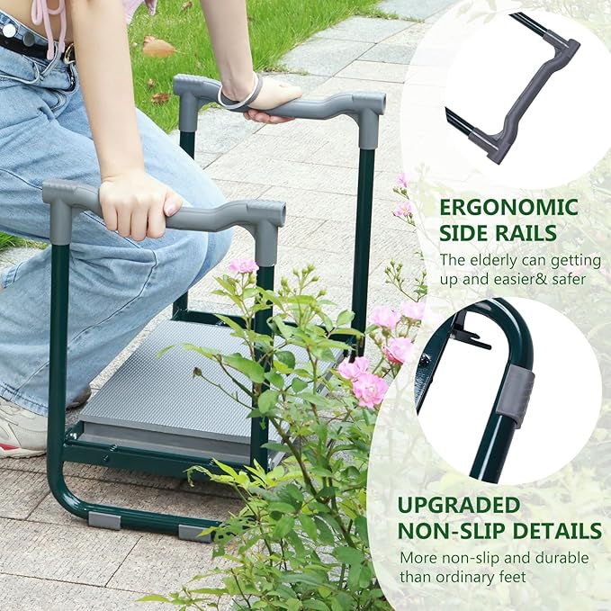 Garden Kneeler and Seat with Upgraded Widened 10 Inch Thick Kneeling Pad,Garden Kneeler Stool Heavy Duty,Folding Garden Chair, Bench Stool with 2 Tool Pouches Gifts for Parent