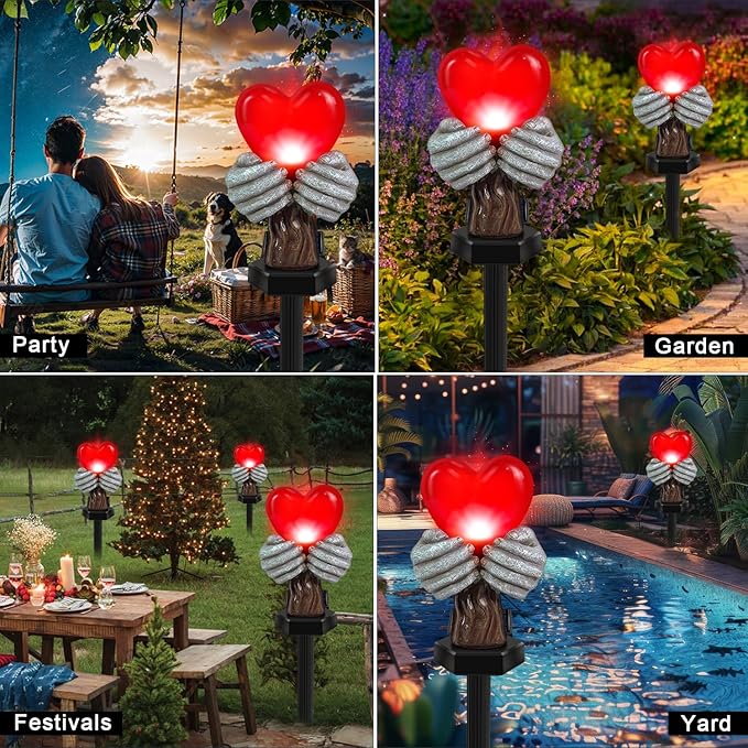 Solar Garden Lights Outdoor,Solar Red Heart Stake Lights,Garden Statue Lights Heart Lights Birthday Gifts for Women Mom Grandma Her,Valentine's Theme Decor for Lawn Yard Pathway Cemetery Porch