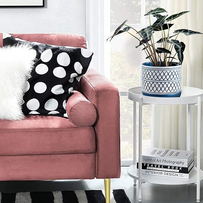 Ceramic Plant Pots, 6 + 4.7 inch Blue Plant Pot, Flower Pots for Indoor Plants， Planter with Drainage Hole for Succulent Orchid Snake Plants Cactus