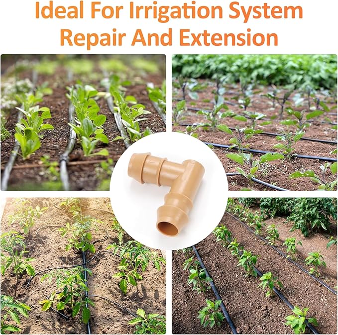 Drip Irrigation Elbow Fittings, 25 Pieces 1/2'' Drip Line Barbed Elbow Connectors for 1/2 Inch Irrigation Tubing 90 Degree Elbow for Garden Drip Sprinkler Systems