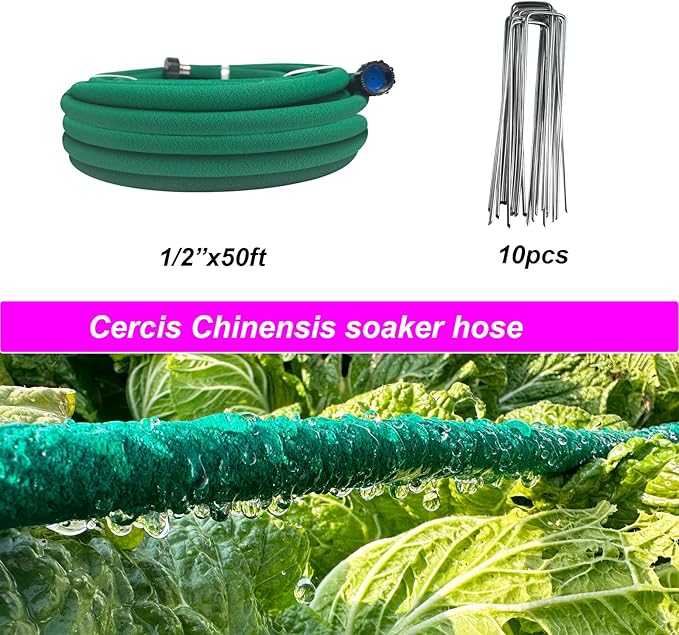 Soaker Hose 1/2inchx 50ft,Green Rubber Hose Water Saving up to 70%,Durable Flexible Soaker Hose that irrigation for Patio Lawn,Trees,Vegetables and Flowers. …