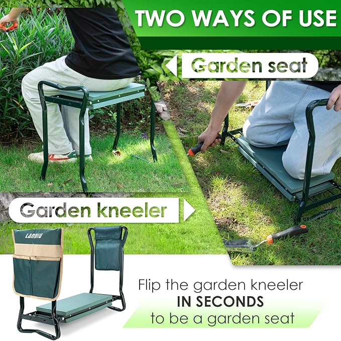 Garden Kneeler and Seat, Foldable Garden Stool, Heavy Duty Garden Chair for Kneeling and Sitting, Gardening Gifts for Women, Grandparents, Seniors, Mom & Dad