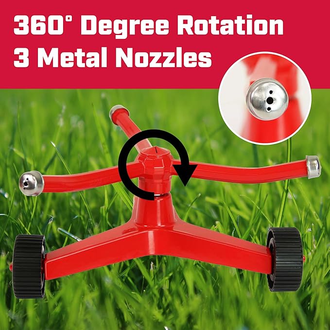 Chapin 4986: 3-Arm Rotary Sprinkler, 360 Degree Automatic Rotary Sprinkler with Wheeled Base for Small Gardens and Lawns, Up to 45ft Coverage Area, Lawn Sprinkler, Small Area Yards and Garden Watering