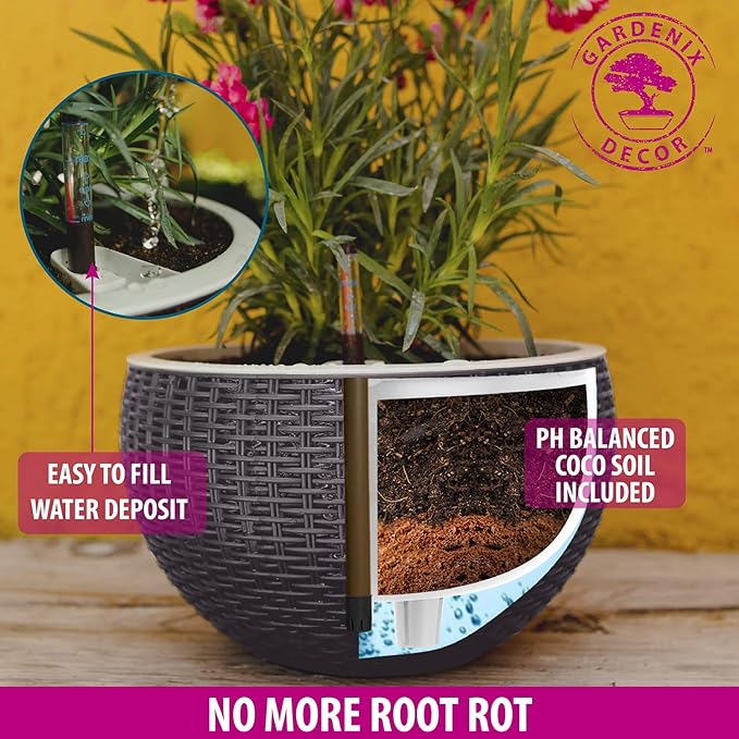 GARDENIX DECOR 11'' Self Watering Hanging planters for Indoor Plants - Flower Pot with Water Level Indicator for Plants, Hanging pots - Self Watering Planter Plant Pot-Coco Coir - Round 1 Pack - Gray