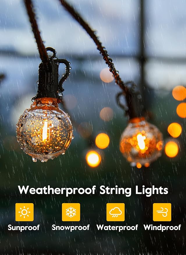 Brightown Solar String Lights Outdoor Waterproof with Remote & USB Port, 29FT Solar Patio Lights with 25+1 LED Shatterproof Bulbs, 3 Light Modes, Dimmable Hanging Light for Camping Backyard Garden