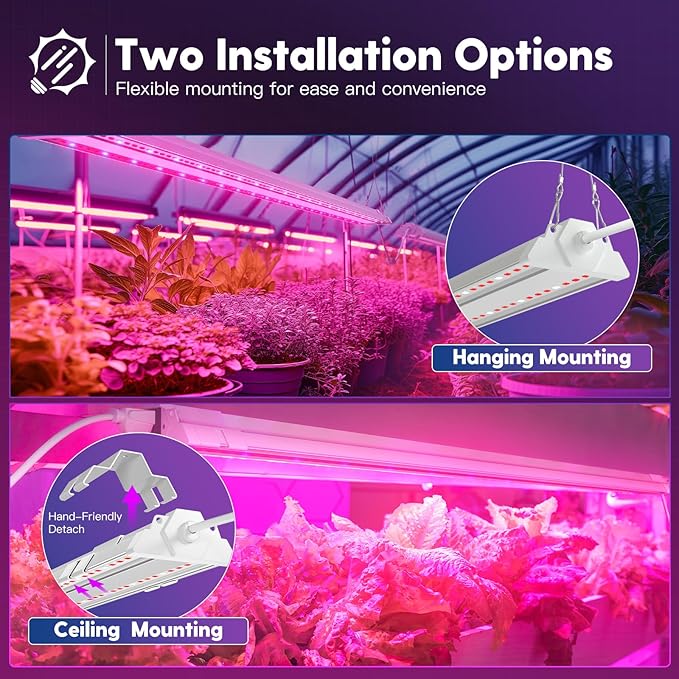 FREELICHT 1 Pack 4ft LED Grow Light, 60W (350W Equivalent), Red Blue (660nm+460nm) Full Spectrum Grow Lights for Indoor Plants, Hanging Plug in Grow Lamp for Hydroponic Greenhouse Plants Seedling Veg