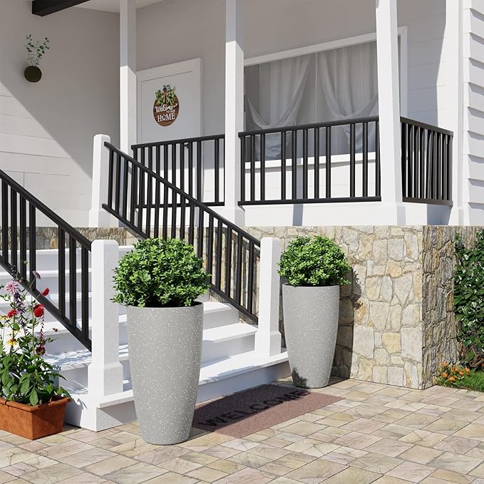 QCQHDU 21 inch Tall Planters for Indoor & Outdoor Plants, 2 Pack Sturdy Plant-Flower-Tree Pots for Front Porch Patio Deck Living Room Decor