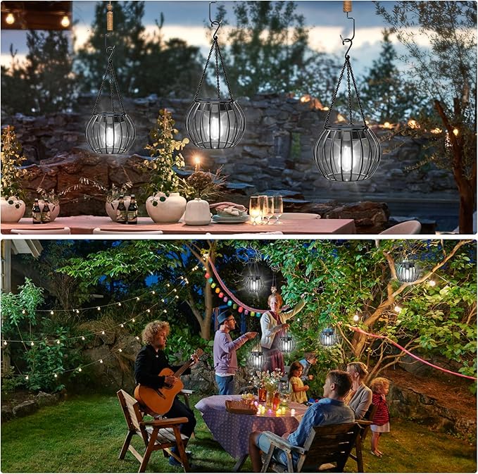 UBright Solar Powered Lights Outdoor Waterproof Hanging Lights for Outside 15" Metal Solar Lanterns Decorative Outdoor Garden Yard Patio Pathway Decor 2 Pack,Cool White