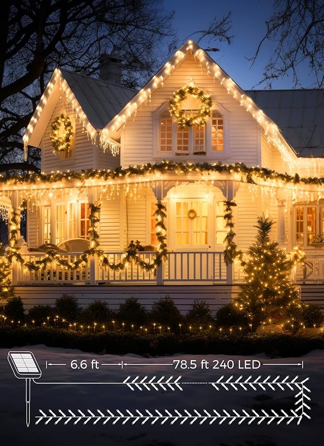 2-Pack 480LED 170FT Total Solar Outdoor Lights IP65 Waterproof Solar Powered Lights with 8 Lighting Modes for Party Garden Yard Home Holiday Tree Decoration Lighting, Warm White