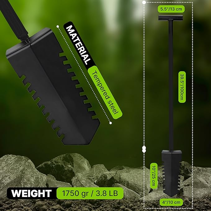CKG Metal Detecting Shovel Digging Tool with Double Serrated Blade – Heavy Duty Digger Garden Root Cutter T-Handle Spade Professional Metal Detector Accessories, Single