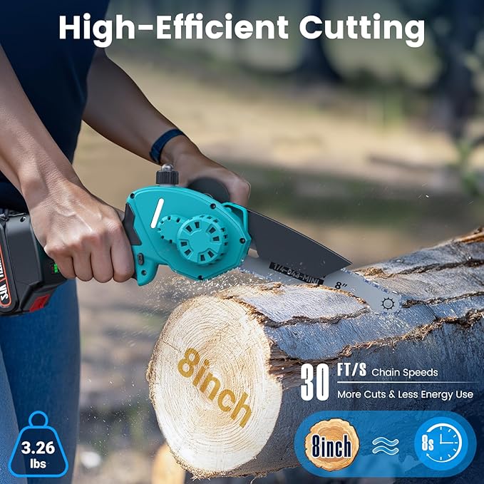 8 inch Mini Chainsaw Cordless, Brushless Electric Chain Saw with 1PCS 21V 2000mAh Battery, Small Handheld Saws Battery Powered For Wood Cutting Trees Trimming Perfect Gardening Gifts for Men Dad