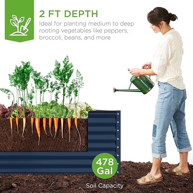 Best Choice Products 8x4x2ft Outdoor Metal Raised Garden Bed, Deep Root Planter Box for Vegetables, Flowers, Herbs, and Succulents w/ 478 Gallon Capacity - Navy