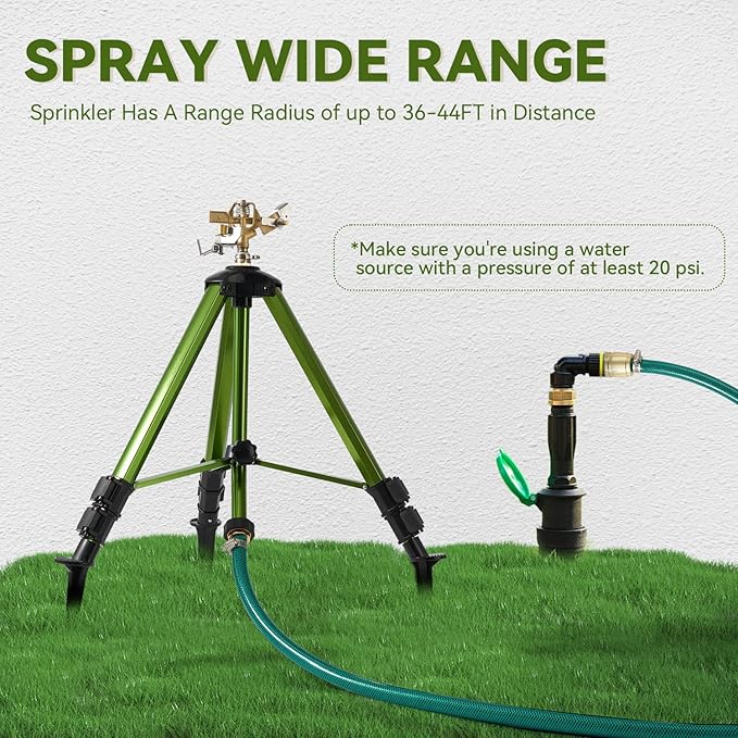 2 Pack Tripod Sprinklers for Yard,Nalupatio Impact Sprinkler on Tripod Base,Heavy Duty Brass Sprinklers,270 Degree Large Area Irrigation,3/4 Inch Connector Sprinkler with Legs Flip Locks for Lawn/Yard