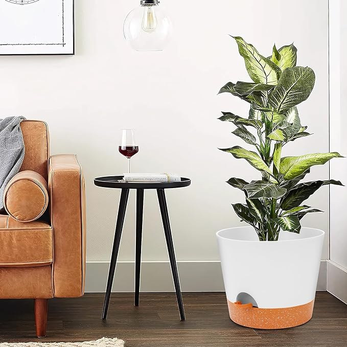 GARDIFE 12 inch Plant Pots, planters, Self Watering Pots, Large Plastic Flower pots with Deep Reservior and High Drainage Holes for Indoor Outdoor Plants and Flowers, White