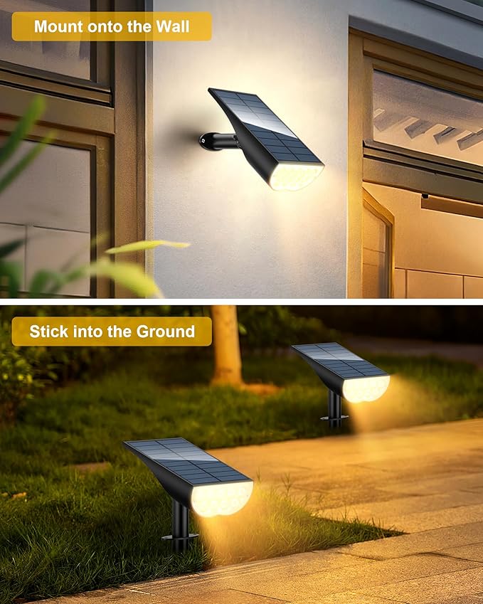 BAXIA TECHNOLOGY Solar Spot Lights Outdoor Waterproof, 3 Lighting Modes Solar Yard Light Spotlight, Dusk to Dawn Outdoor Solar Lights for Pathway Driveway Landscape, Warm White, 6 Pack