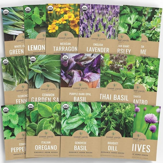 Organic Herb Seeds Variety Pack - 16 Individual Packs - 2025 Season - Basil, Cilantro, Dill, Thyme, Parsley and More! for Indoor & Outdoor Planting (Non-GMO, Certified Organic)